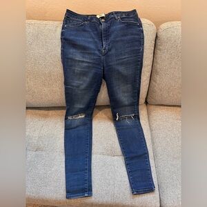 Forever 21 Dark Blue Distressed Skinny Jeans